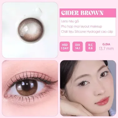 (GIÁ 1 CHIẾC) Lens 1 ngày Eyesme – CIDER BROWN giãn nhẹ 14.1mm