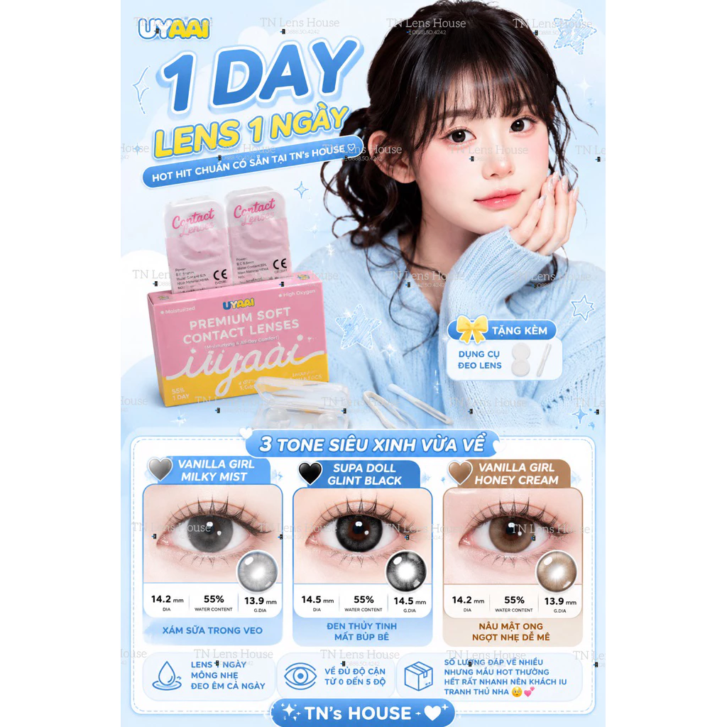 (GIÁ 1 ĐÔI) Lens 1 Ngày UYAAI bộ Sưu tập Gdia Giãn To