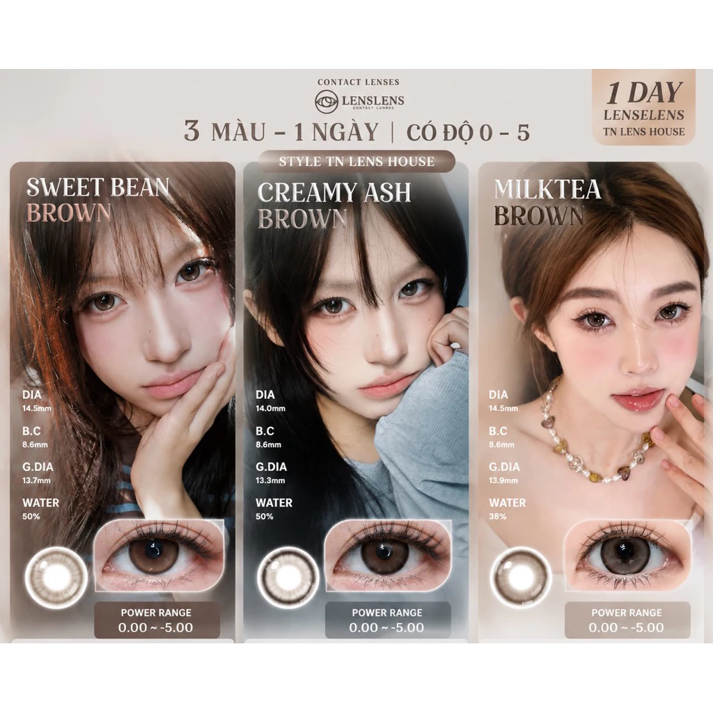 (Giá 1 Đôi) Tổng hợp 3 mẫu 1 Ngày Lenslens có độ