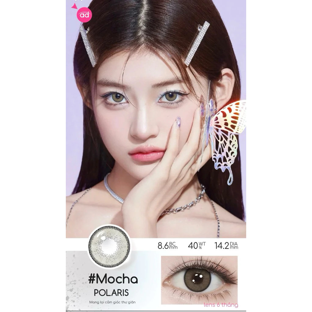 Lens 6 Tháng Fresh Lady mẫu xám tây Mocha Polaris giãn nhẹ 14.2mm(Giá 1 chiếc)