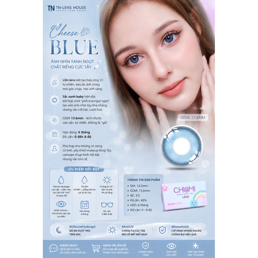 LENS CHEESE BLUE – Màu Xanh Biếc giãn nhẹ 14.2mm
